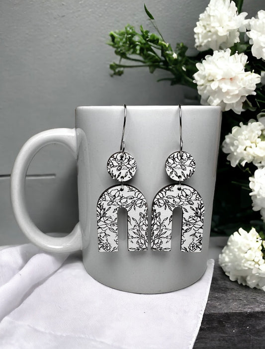 Double Dangle Floral Engraved Earrings